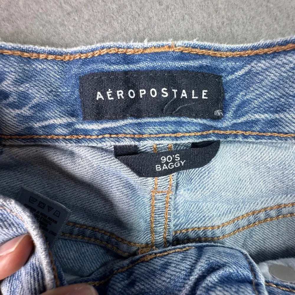 Aeropostale 90s Baggy High Rise Distressed Denim Shorts Size 000 Light Wash Blue